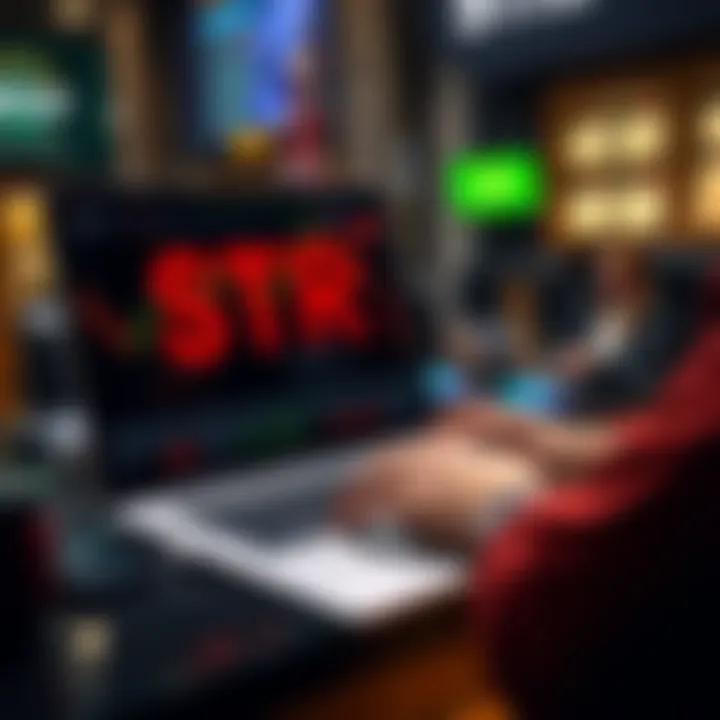 A person using a laptop to purchase STRC cryptocurrency on a popular trading platform.