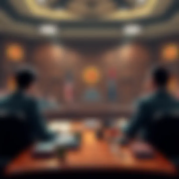 Bybit Lawsuit Against North Korea A courtroom scene showing lawyers presenting a case against North Korea and the Lazarus Group for a major hacking incident.