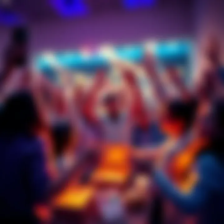 People celebrating after posting their journey in Bybit's Passport event, surrounded by rewards and excitement.