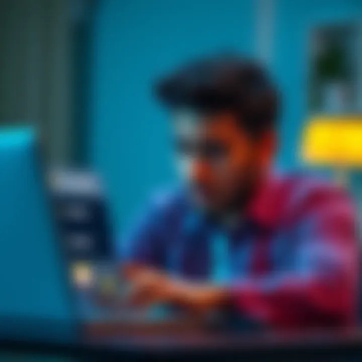 A person looking frustrated while using the Cake platform on a laptop, with highlighted options showing Trocador and Exolis, indicating a problematic swapping process.