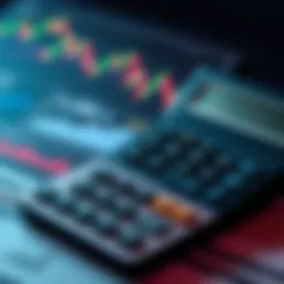 A calculator next to stock market graphs, illustrating investment concepts.