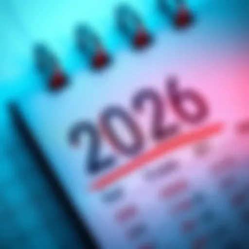 Close-up of a calendar page showing the year 2026 with important dates highlighted