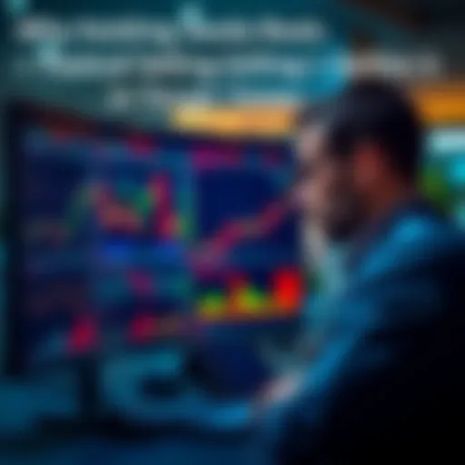 A focused investor calmly analyzing stock market trends on a computer screen during a downturn