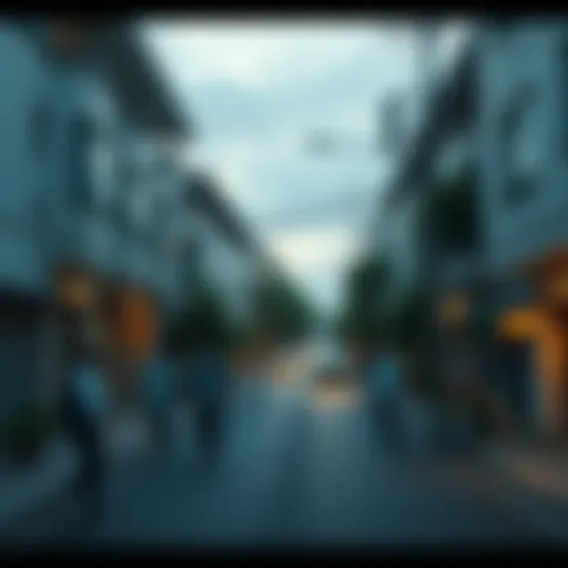 A peaceful neighborhood street with people going about their day, representing a facade of normalcy.