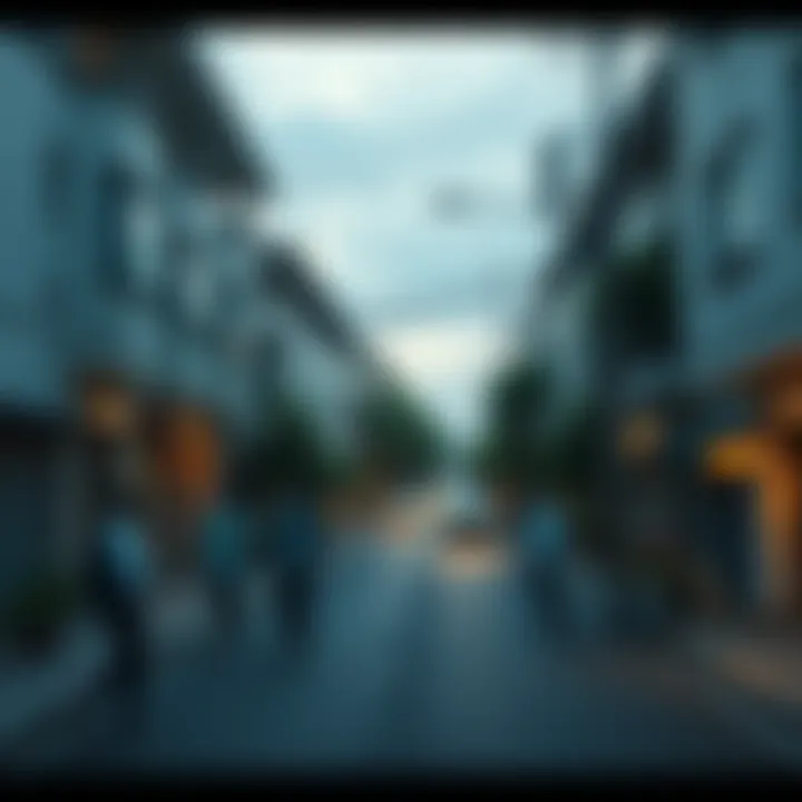 A peaceful neighborhood street with people going about their day, representing a facade of normalcy.