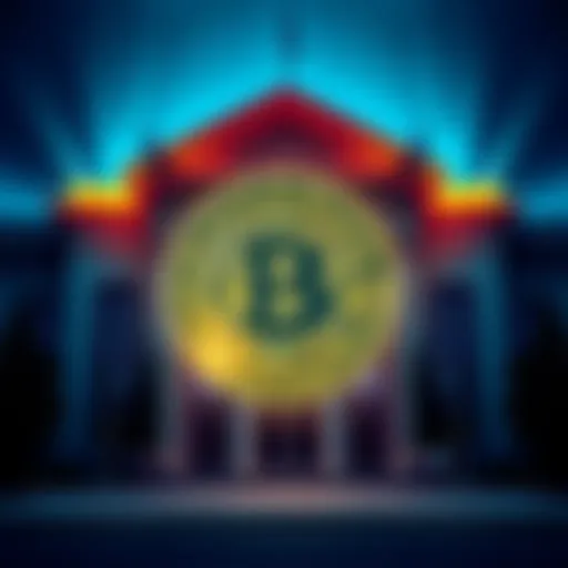 A Canadian bank with a Bitcoin symbol overlay, showing a financial contrast