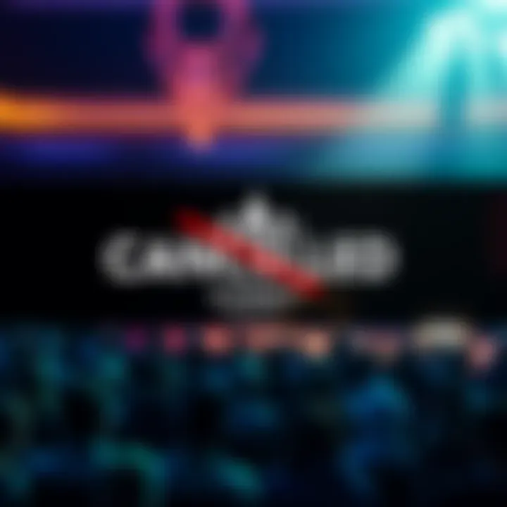 A digital banner showing a canceled event, representing the Cardano Summit with a crossed-out logo and community feedback icons.