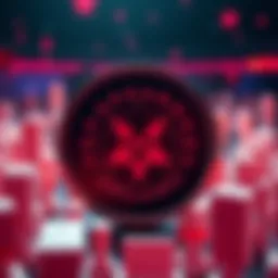 Cardano logo surrounded by voting symbols representing community governance and treasury allocation.