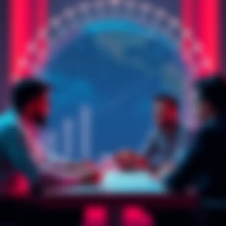 A team discussing Cardano's roadmap for mass adoption with charts and a globe in the background