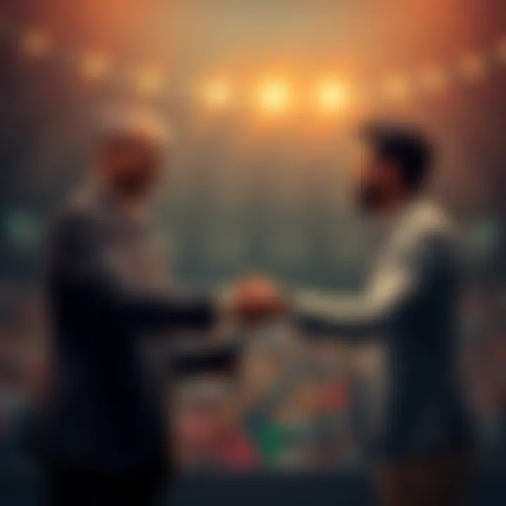 Representatives from Cardano Foundation and Brazilian Olympic Committee shake hands, symbolizing their partnership for sports innovation.