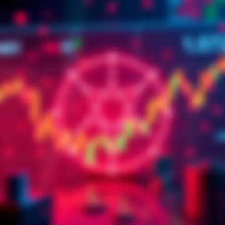 The Cardano logo displayed with graphical representation of market trends and crypto symbols in the background.