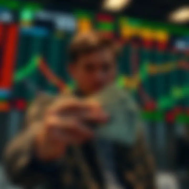 A person holding cash in front of a cryptocurrency exchange display, looking concerned about market volatility.