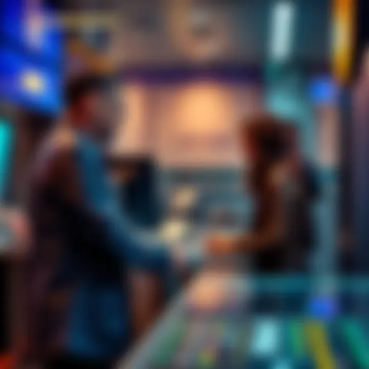 A person at a bank counter discussing cryptocurrency cash-out options with a bank representative in the UK