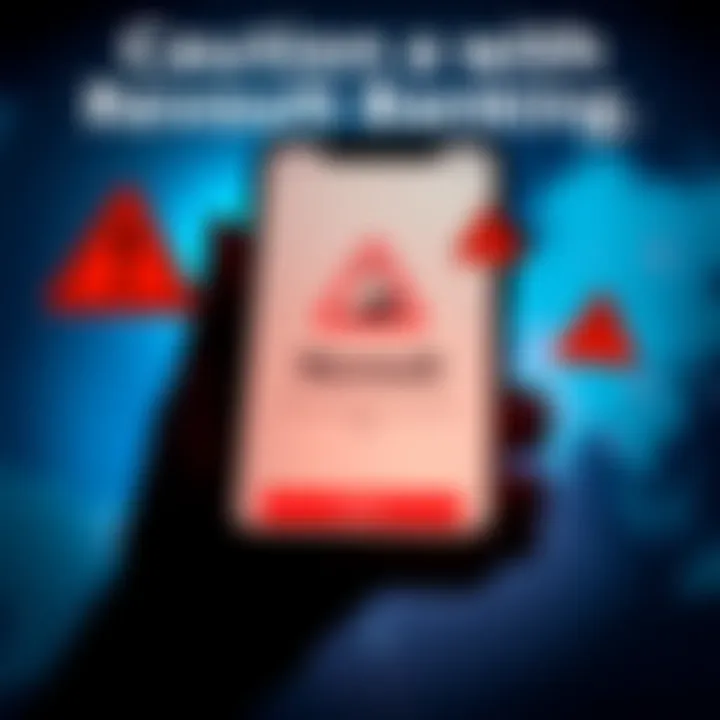 A smartphone displaying the Revolut app with warning signs around it, highlighting financial caution.