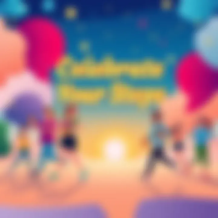 Celebrate Your Steps Challenge A vibrant illustration showcasing fitness enthusiasm and community engagement, featuring people walking and celebrating their achievements, with the prizes prominently displayed.