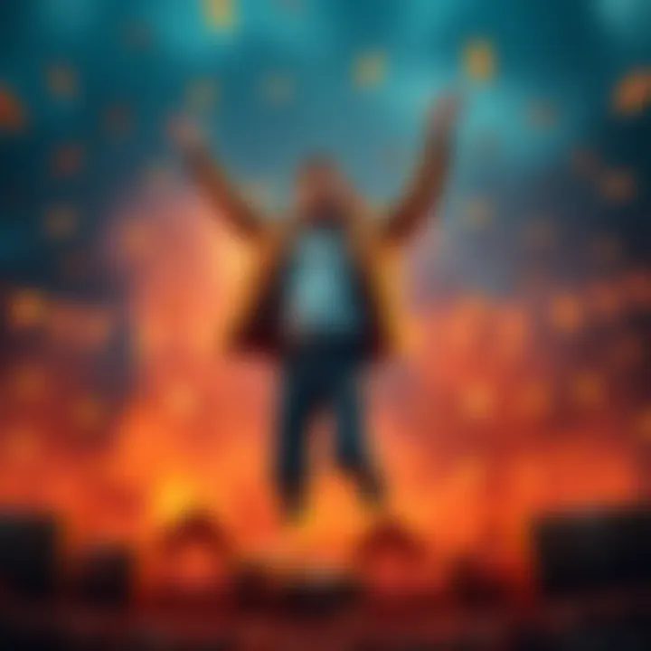 A person jumping for joy after finding legendary parcels, with a big smile and hands raised in excitement.