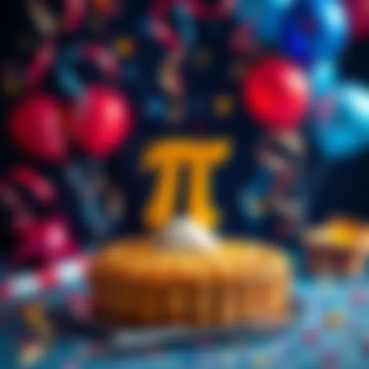 A delicious pie with Pi symbol on top, surrounded by confetti and balloons for the BitMart 8th Anniversary celebration