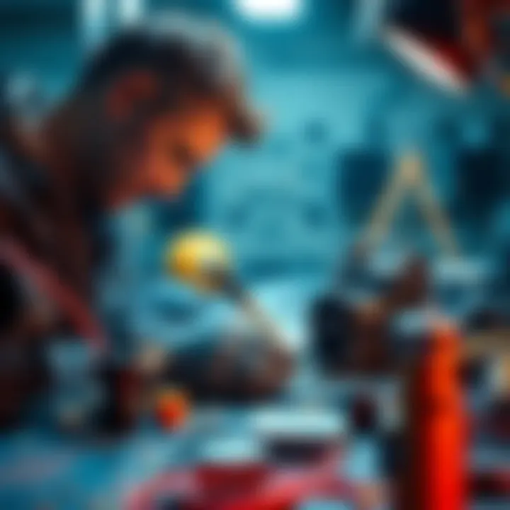 A skilled surface mount solderer working on a circuit board surrounded by tools and components, celebrating their 9th anniversary in the trade.