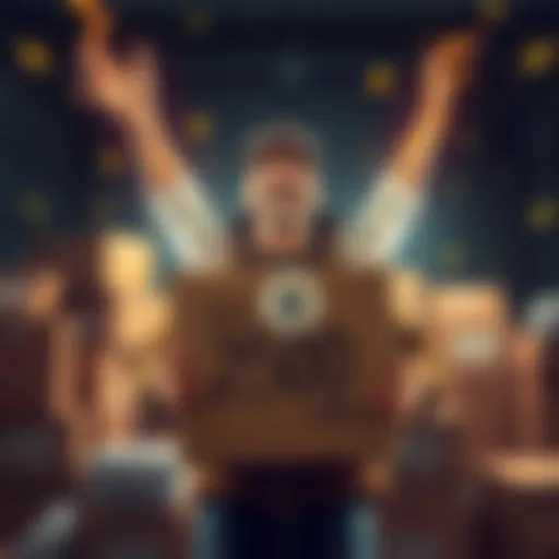 A joyful person holding a box with parcels around them, celebrating the milestone of unlocking 2500 parcels.