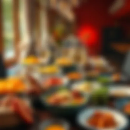 A table set with various delicious dishes, celebrating an investment purchase after buying the dip.