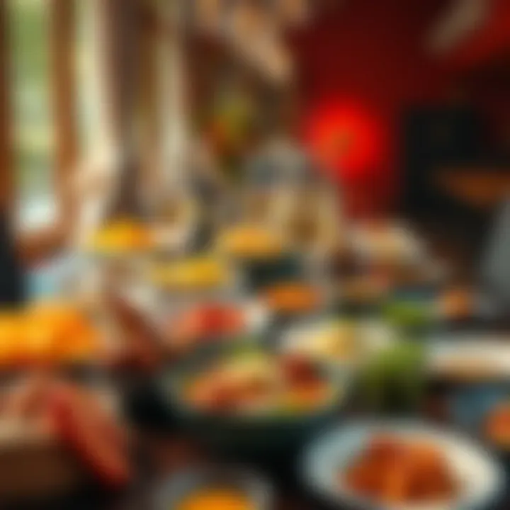A table set with various delicious dishes, celebrating an investment purchase after buying the dip.