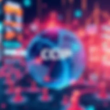 A visual representation of Chainlink's CCIP transforming financial transactions with a digital globe and blockchain elements