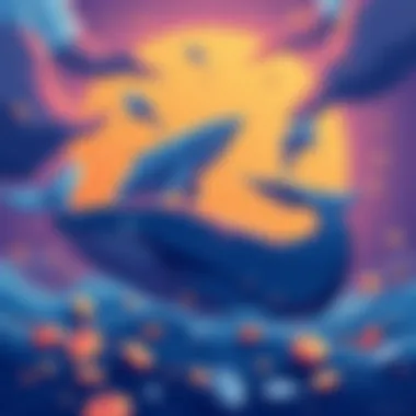 Illustration showing a graph with a declining Chainlink price and large whale figures buying tokens in the background