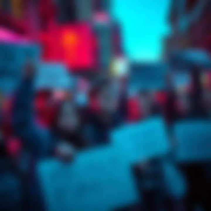 A group of frustrated people holding signs demanding answers about frozen funds on Changelly