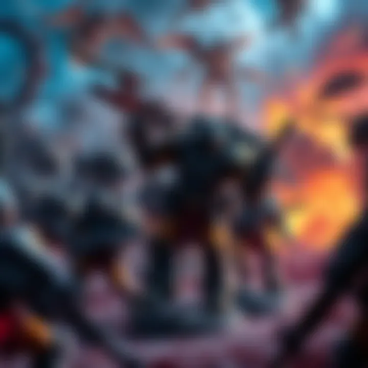 Chaos Space Marines army on battlefield A variety of Chaos Space Marines facing off against an enemy army in a strategic tabletop game setting