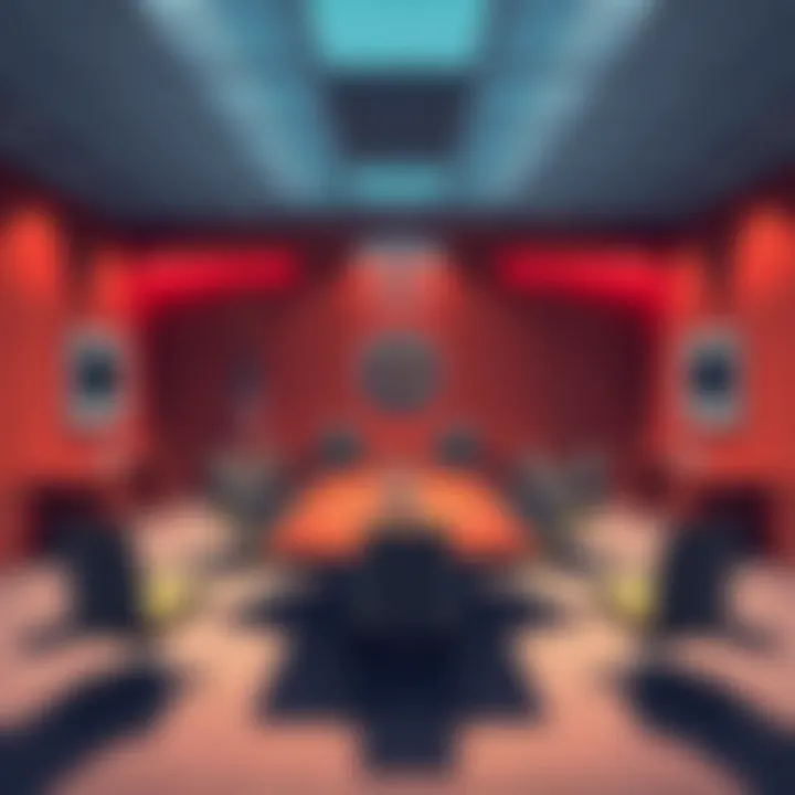Illustration of a boardroom with empty chairs and a desk, symbolizing leadership change at HBARF after Charles's resignation.