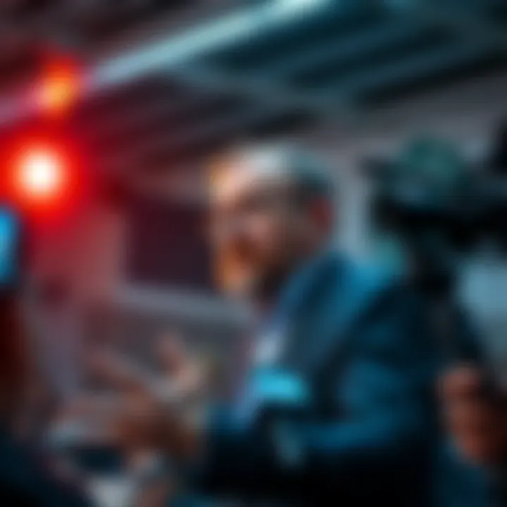 Charles Hoskinson speaking at a conference about the Kelp DAO security breach, surrounded by news reporters and cameras