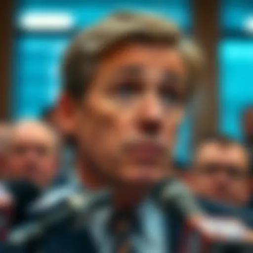 Charlie Hoskinson addressing accusations at a press conference with a serious expression