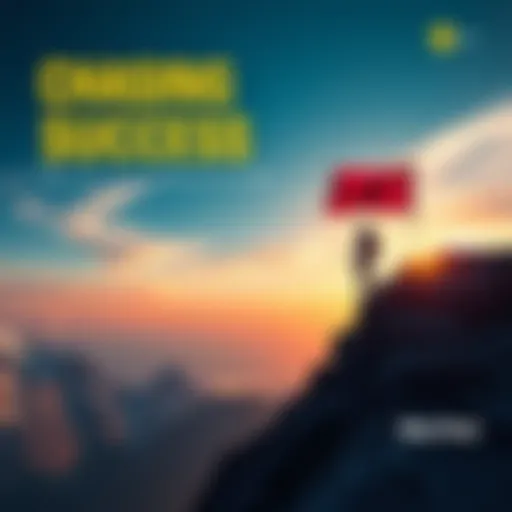 A person climbing a mountain with a flag at the peak, symbolizing the pursuit of excellence in life.