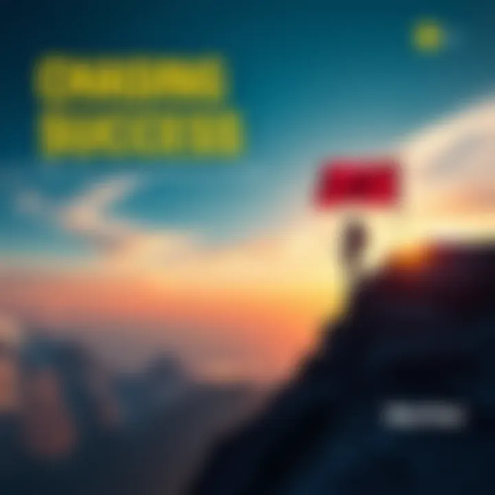 A person climbing a mountain with a flag at the peak, symbolizing the pursuit of excellence in life.