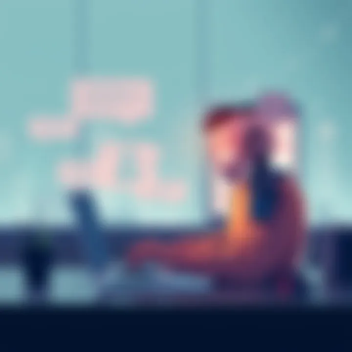 A person chatting on a laptop with a robot symbol representing chat technology