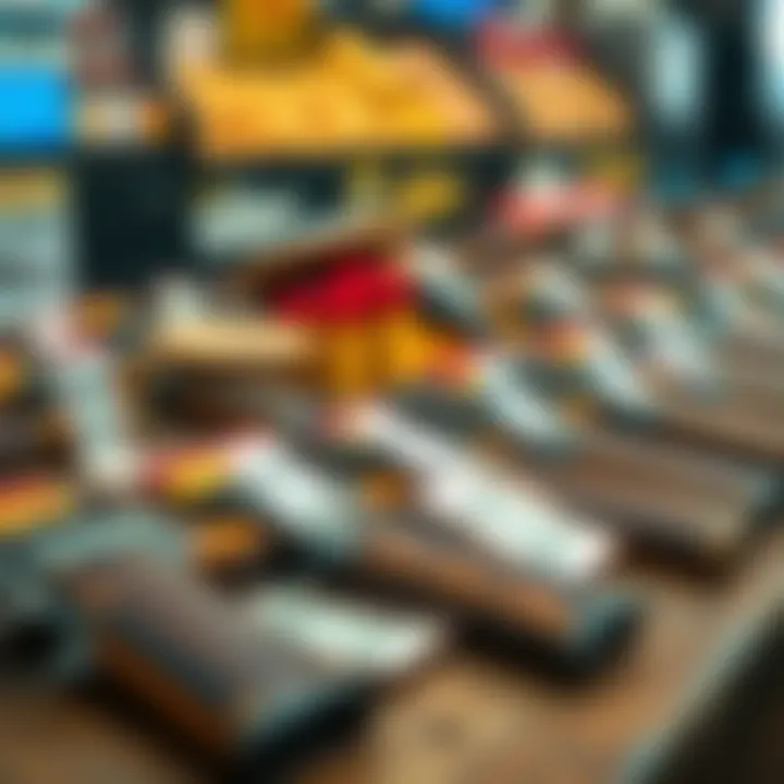 Several imported matchlocks displayed on a table with price tags, highlighting affordable options for buyers.
