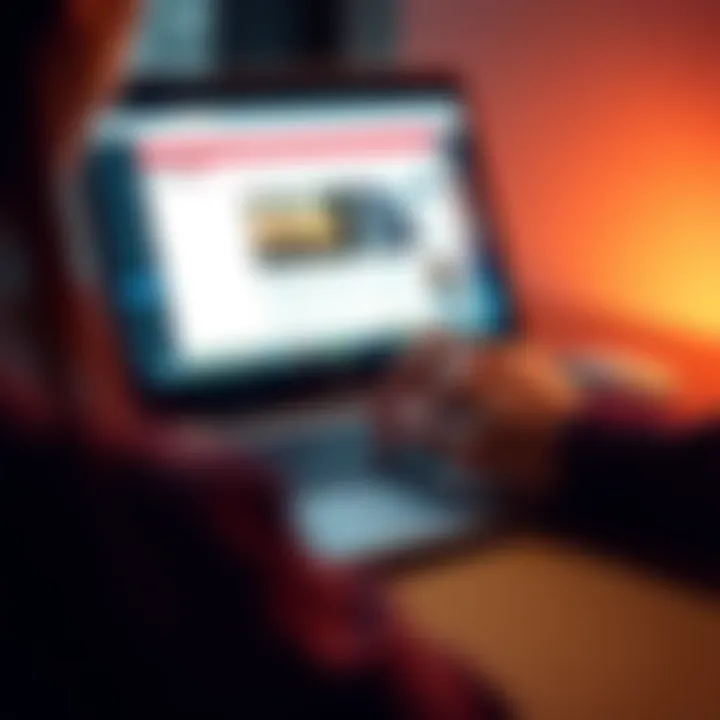 A person looking closely at a laptop screen to check if a website is legitimate or a scam