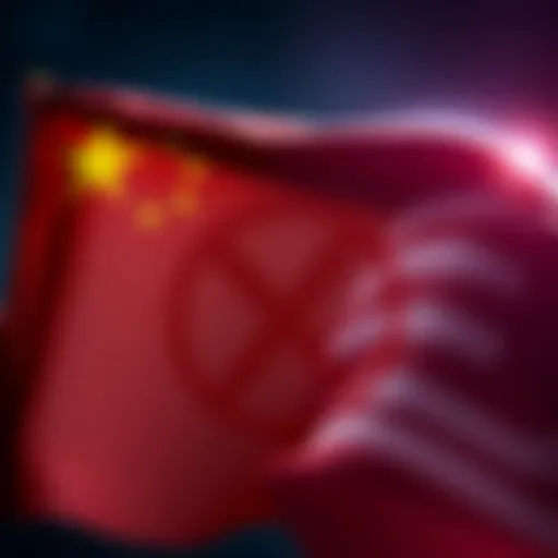 Illustration of a Chinese flag beside a crossed-out symbol representing Yuan stablecoins, indicating a ban.