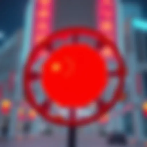 A large red stop sign with cryptocurrency symbols around it, representing China's ban on crypto trading.