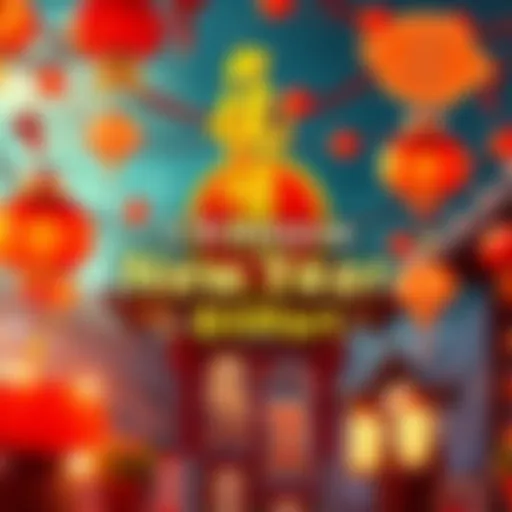 Colorful decorations and festive symbols celebrating the Chinese New Year with BitMart's logo and rewards