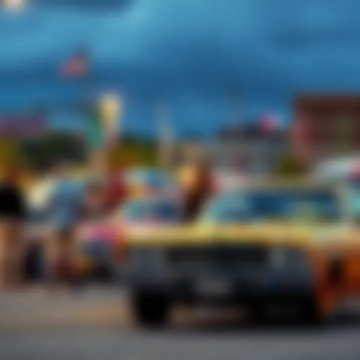 A group of classic car enthusiasts discussing vehicles at a Nashville meet-up