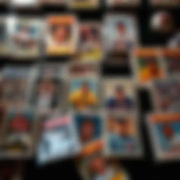 A collection of classic rare player cards displayed for sale, showcasing various sports legends