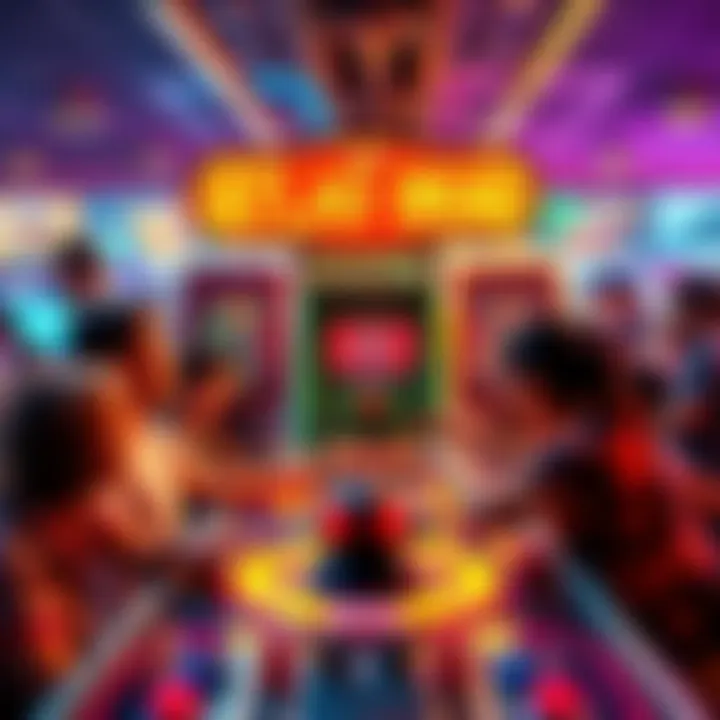 Players enjoying the vintage Atlas Drag mini game with excitement and nostalgia, surrounded by colorful graphics and lively atmosphere.
