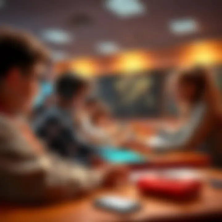 Students engaging with AI tools in a modern classroom setting