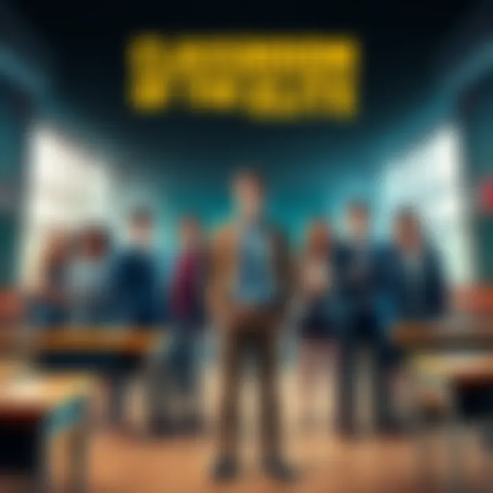 Main characters from Classroom of the Elite standing together in a classroom setting, looking serious and engaged