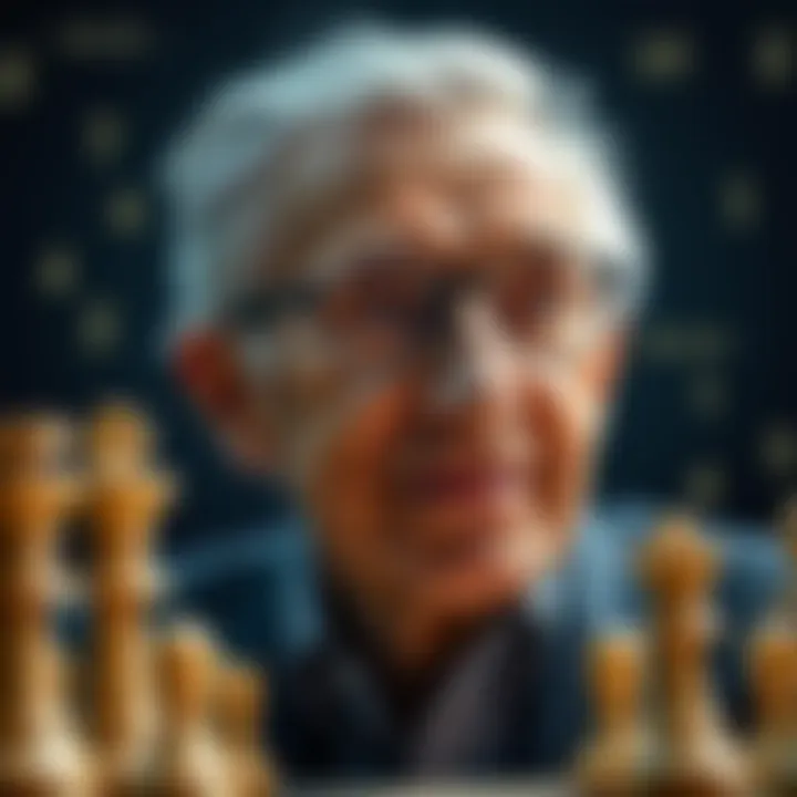 Portrait of Claude Shannon A portrait of Claude Shannon, a mathematician and the Father of Information Theory. He is depicted as an older man with glasses, smiling thoughtfully, surrounded by mathematical symbols and chess piec...