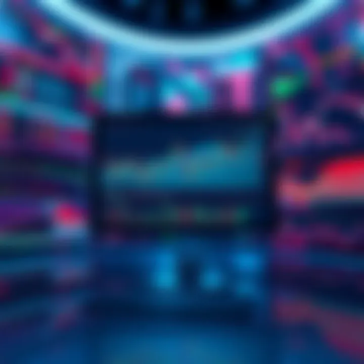 A computer screen displaying a clear crypto trading chart with highlighted signals, surrounded by cluttered charts representing market noise.