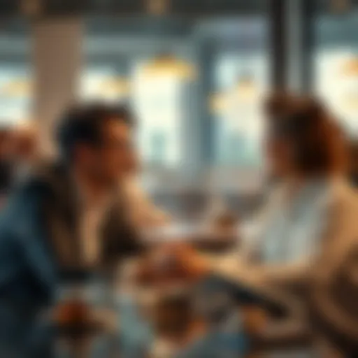 Two people having a clear conversation at a table, smiling and engaged