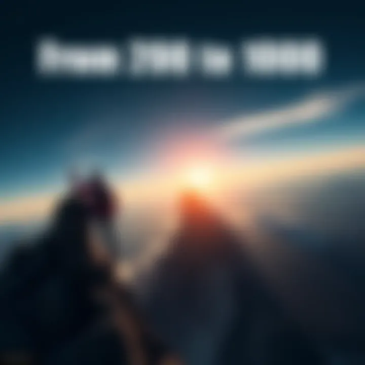 A person climbing a steep mountain, representing growth and achievement, reaching toward the peak with determination.