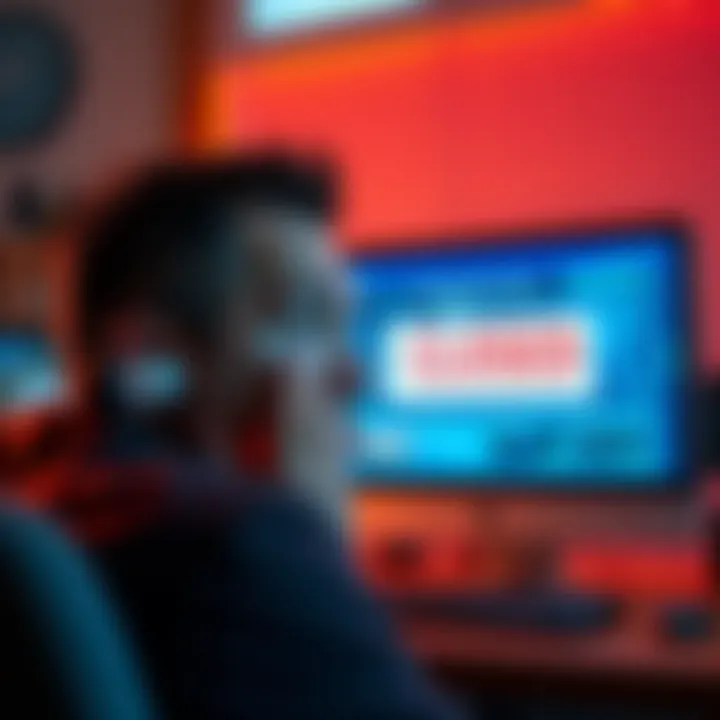 A frustrated person sitting in front of a computer with a closed account message on the screen, looking worried about their missing funds.